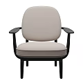 Modern Upholstered Armchair With Beige Seat And Back Cushion And Dark Wooden Arms Legs