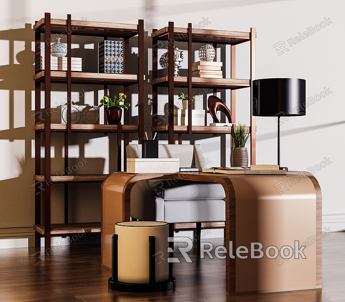 Modern desk and chair office desk and chair bookshelf combination model