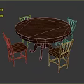 Classic Round Wooden Dining Table With Four Matching Wooden Chairs