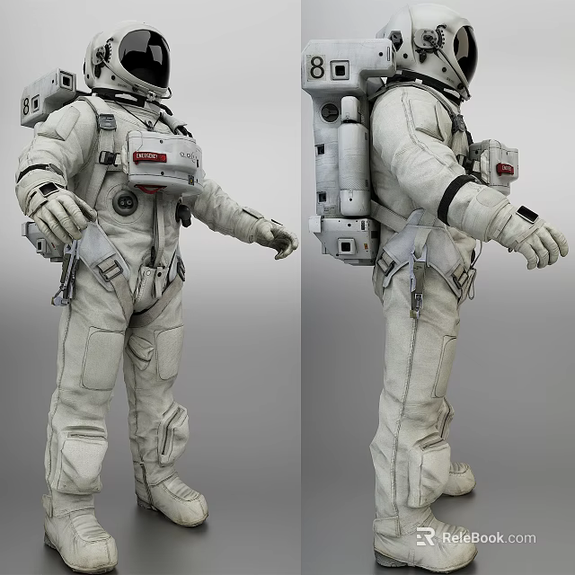 Man in White Astronaut Suit with Backpack Gloves and Protective Boots 3d model 