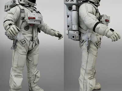 Man in White Astronaut Suit with Backpack Gloves and Protective Boots 3d model