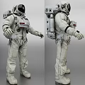 Man in White Astronaut Suit with Backpack Gloves and Protective Boots