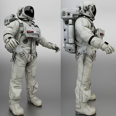 Man in White Astronaut Suit with Backpack Gloves and Protective Boots 3d model