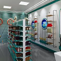 Green And White Specialty Store With Shelves Products Lifebuoy Decor And Window View