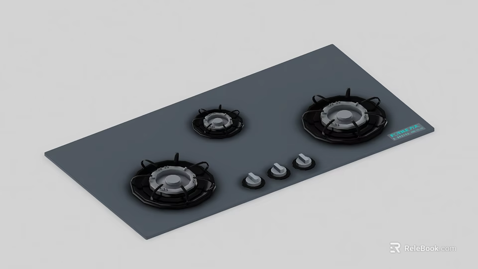 Sleek Modern Kitchen Gas Cooktop Appliance With Three Burners And Control Knobs 3d model