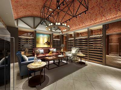 Luxurious Wine Cellar Interior With Sofas And Wine Racks 3d model