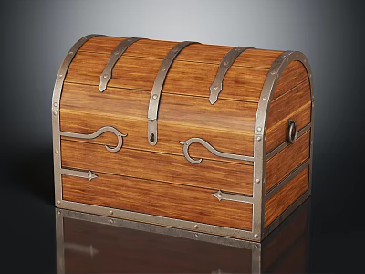 Vintage Wooden Chest with Curved Lid and Decorative Metal Clasps Classic Storage Design 3d model