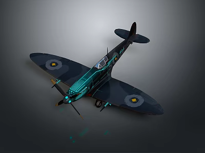 Sleek Dark Blue Passenger Airplane With Glowing Green Accents And Wing Emblems 3d model