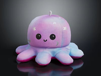 Cute Octopus Plush Toy With Pastel Purple Pink Gradient Star Moon Patterns Blue Pink Tentacles 3d model