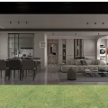 Modern Living and Dining Room Interior Design With Beige Sofa Coffee Table And Large Window