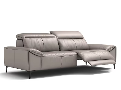 Modern Gray Leather Two Seater Sofa With Reclining Function And Metal Legs 3d model
