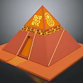 Orange Pyramid Structure With Yellow Decorative Symbols On Top And Base Steps 3d model