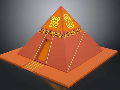 Orange Pyramid Structure With Yellow Decorative Symbols On Top And Base Steps 3d model