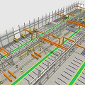 3D Engineering Construction Structure Model With Green And Orange Support Lines