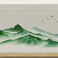 Interior Background Wall Decor With Green Mountain Patterns And Flying Birds