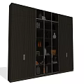Modern Dark Bookcase With Multiple Compartments And Decorative Items Storage Design 3d model