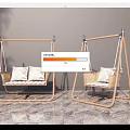 Modern Wooden Frame Hanging Chair With Rattan Seat And Soft Cushions Indoor