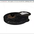 Round Black Marble Coffee Table With Wooden Tray Glass Cups And Decorative Magazine