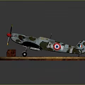 Camouflage Airplane Model With Red Propeller On Wooden Base And Wing Insignia