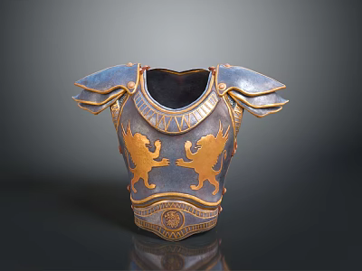 Ornate Medieval Armor Breastplate Featuring Golden Lion Motifs And Intricate Decorative Design 3d model