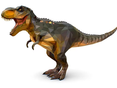Low Poly Style Reptile T Rex With Open Mouth Sharp Teeth Brown Yellow Geometric Shapes 3d model