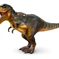 Low Poly Style Reptile T Rex With Open Mouth Sharp Teeth Brown Yellow Geometric Shapes