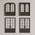 Black Doors With Glass Panes Arched And Rectangular Window Designs And Golden Handles
