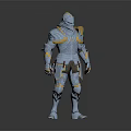 Shiny Silver Gold Armored Humanoid Warrior Character With Metallic Armor Design