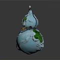 Unique Gourd Shaped Weapon Featuring Blue Green Spherical Design And Long Handle