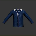 Blue Denim Jacket With White Collar And Casual Button Front Design Style 3d model