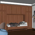 Modern Cozy Bedroom Interior With Wooden Walls Wardrobes Bed And Furniture