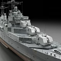 Grey Warship With Turrets And Naval Equipment 3d model