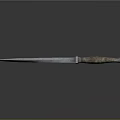 Sharp Tactical Knife With Metal Blade Camouflage Handle And Dark Surface Reflection