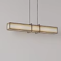 Modern Minimalist Long Rectangular Pendant Light With Double Hanging Metal Frame And Linen Shade 3d model