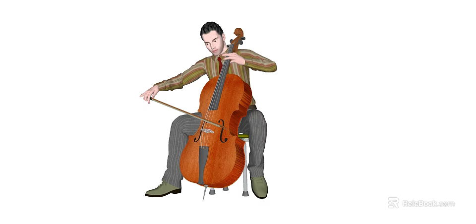 Man Playing Cello While Sitting on Chair with Focused Musical Expression 3d model 