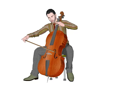 Man Playing Cello While Sitting on Chair with Focused Musical Expression 3d model