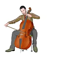Man Playing Cello While Sitting on Chair with Focused Musical Expression