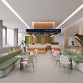 Modern Casual Lounge Interior With Green Benches White Chairs Round Tables And Large Plants