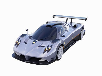 Silver Supercar With Sleek Aerodynamic Body Design And Rear Spoiler 3d model
