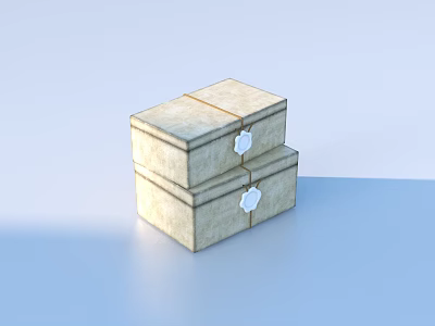 Beige Stacked Storage Boxes With Rope Ties And Decorative Fasteners For Home Use 3d model