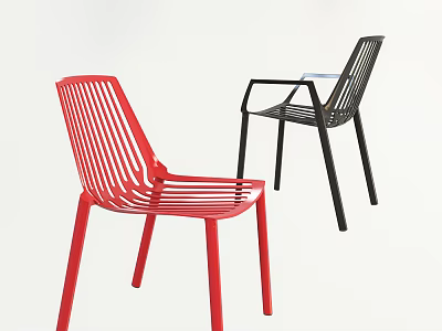 Modern Red And Black Lounge Chairs With Striped Slatted Backrest Design 3d model