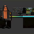 Gaming Setup Featuring Ergonomic Chair Curved Monitors And RGB Desk Lighting