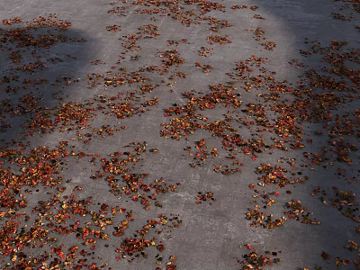 Autumn Fallen Leaves Scattered On Gray Ground With Red And Yellow Colors 3d model