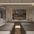 Modern SPA Sauna Interior With Treatment Tables Marble Accent Wall And Wooden Flooring