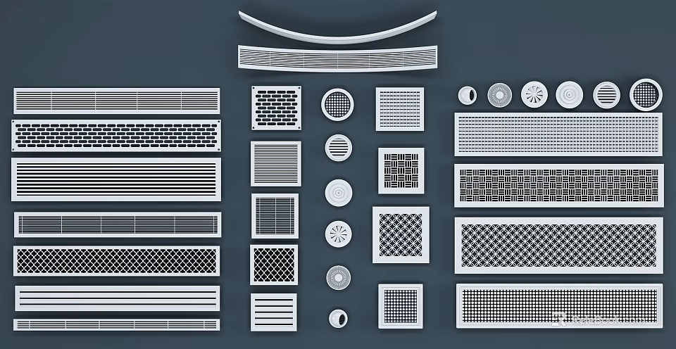Various Styles of Air Conditioner Vents with Different Grid and Circular Designs 3d model 