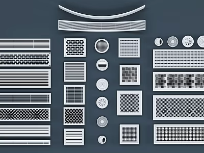 Various Styles of Air Conditioner Vents with Different Grid and Circular Designs 3d model