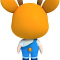 Cute Cartoon Character With Bear Headgear Wearing Blue Overalls And RK Logo T-Shirt
