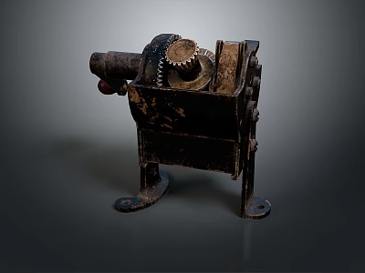 Old Rustic Metal Mechanical Device With Interlocking Gears And Base Stand 3d model