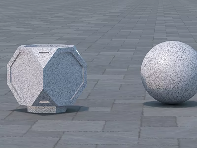 Sturdy Roadside Traffic Facilities With Octagonal And Spherical Granite Barriers 3d model