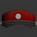 Red Formal Hat With Circular Top Gray Edging And Metallic Buckles